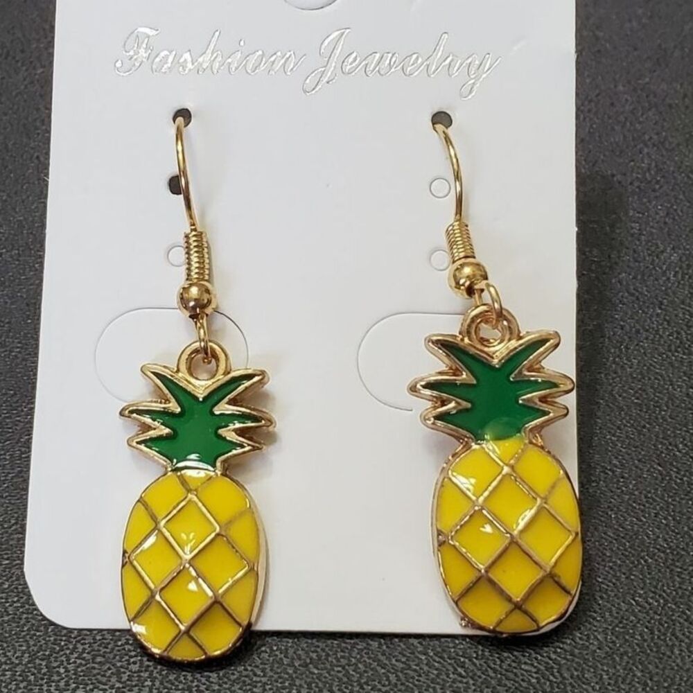 Gold and Green Pineapple Earrings